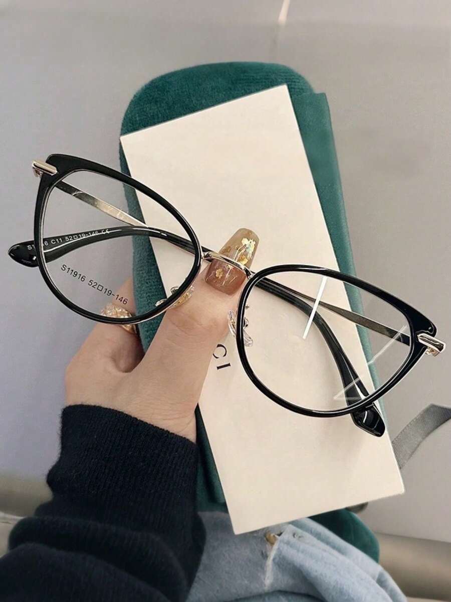 1 Pair Y2K Women's Transparent Cat Eye Glasses, Clear Lens Fashion Eyewear Accessories - Clear - View 1