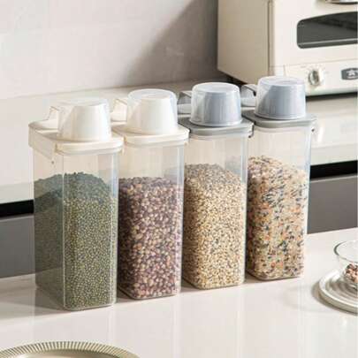 1 pezzo Contenitore per alimenti per animali domestici in materiale PET trasparente, a prova di polvere e umidità, secchi per cereali, scatole per spuntino, adatto per cibo per gatti e cani in tutte le stagioni