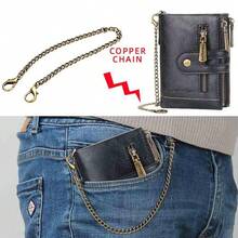Leather Wallet With Chain For Men And Women, Anti-Theft - Black - View 2