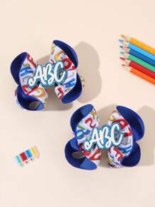2pcs Back To School Hair Bows For Students Glitter ABC Bow Hair Clips Letters Pattern Bow Grosgrain Ribbon Bow Alligator Clips Colorful Letters Printed Bow Hairpins With ABC Accessory Cute Bow Barrettes For First Day Of School Teens Hair Accessories