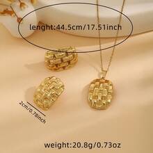 3 件套时尚不锈钢编织设计首饰套装、耳环和项链，适合女性 - 金色 - 查看 2