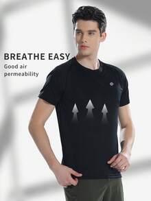 TECTOP 男式速干轻便短袖跑步 T 恤，运动健身高性能运动服，随机徽标发货