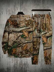 Men's New Autumn Leaf Element Print Hoodie And Pants Set