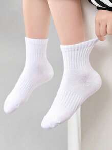 5 pares de calcetines tipo crew para niños y niñas, de unicolor negro/blanco/gris, para todas las temporadas, versátiles para deportes
