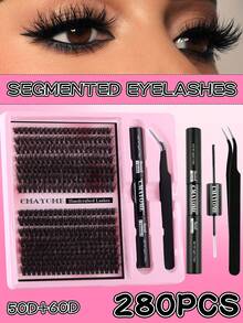 280 Clusters DIY Eyelash Extension Kit - Fluffy Russian30D+40D+50D+60D+80D+100D DD Curl, Mixed Lengths 10-16mm, 0.07mm Thickness, Waterproof Faux Mink Lashes With Tweezers & Bond/Seal Glue, Beginner-Friendly Reusable Set Lash Clusters Kit, Lashes, Eyelashes, Fake Lashes
