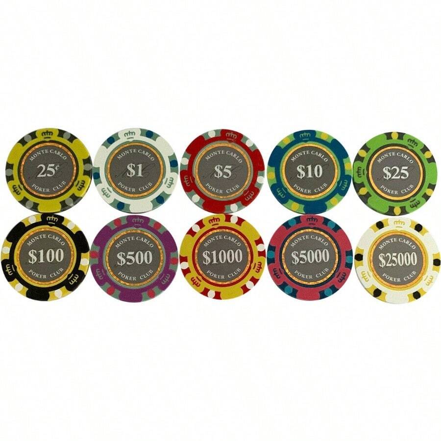 Smoked Monte Carlo Smooth 14 Gram Poker Chips Sample Set Pack New AndampExclusive - như hình ảnh - Xem 1