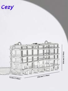 Cezy 1 pieza Bolso de mujer de acrílico - Correa para el hombro desmontable, tono plateado transparente, adecuado para boda, fiesta, gala nocturna y vestimenta formal, accesorio de boda, artículo esencial para fiestas
