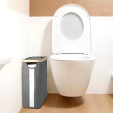1 pieza Caja de pañuelos cubierta de bambú - Capacidad grande para 9 rollos, organizador de baño elegante con tabillas de madera, adecuado para baños modernos, cesta multiusos | Diseño de estética natural | Textura similar a tela, contenedor de almacenamiento de papel higiénico
