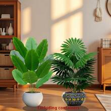 2pcs Set Of Large Artificial Palm Trees, Realistic Tropical Green Plants, Indoor And Outdoor Decoration, Such As Home, Hotel, Garden, Wedding And Vacation Scenes, No Container, Architectural Style Green Leaves | Decorative Plants