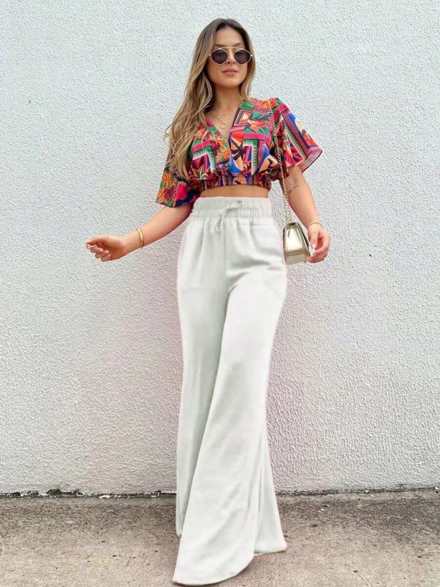 Duna Women's Wide Leg Pants Without Slits - 奶油色 - 查看 1