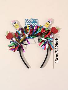 1pc Back To School Headband For Students Glitter Pencil Apple Back To School Hairband Sparkling Colorful Foil Pencil Apple Head Band Cute Back To School Headwear For First Day Of School Teens Hair Accessories - Multicolor - View 4