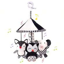 1pc High Contrast Black & White Animal (Fox, Owl, Elephant) Baby Crib Mobile, Soft Plush Hanging Toy For Stroller, Car Seat, Baby Rattle, Gifts For 0-12 Months Infants