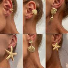 Ocean Style Party Exaggerated Star Earrings Personality Vacation Beach Starfish Metal Earrings