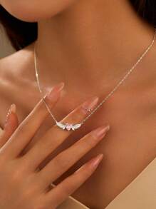 BALMORA 1 Stück luxuriöse S925 Sterling Silber Engelflügel Liebe Halskette für Frauen, süße rosa Zirkonia Schlüsselbein Kette für Mädchen, als tägliches Tragegert oder Geburtstagsgeschenk