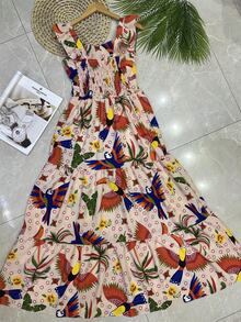 Long Dress PRINTED With Lining With Cup In Beautiful, Fashionable CREPINHO Fabric - Baby Pink - View 3