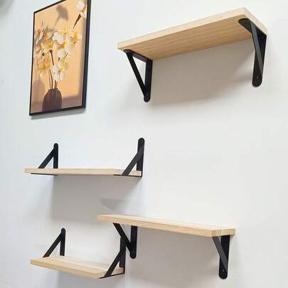 1/4 件乡村风格浮动搁板，木质壁挂式储物架，适用于浴室装饰、卧室、客厅和植物（自然色），农舍风格木质壁架，适用于卧室、客厅、浴室、厨房