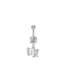1 bucată culoare argintie culoare auriu-roz douăsprezece constelații zirconia sexy lung inel pentru buric piercing din oțel chirurgical femei inel pentru buric
