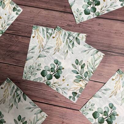 40/100pcs Printed Plant Leaf Pattern Disposable Multi-Layer Paper Napkins