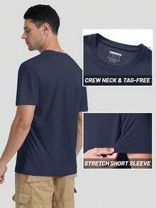 KEFITEVD Men's Rash Vest Rash Guard UV Shirts UPF 50+ Swim Top Short Sleeve Quick Dry T-Shirt For Surfing Running Hiking - Navy Blue - View 4