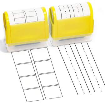 1个滚动印章 - 方格和线条图案印章，自动供墨印章，教师专用，用于练习书写英语、数学方程式、汉字，学校用品，返校季必备