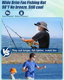 Sombrero de pesca con ventilador solar para hombres, sombrero de ala ancha con doble ventilador, sombrero cubo con ventilador, 3 velocidades y 90° de inclinación