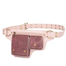 Style Waist Bag - Vintage Synthetic Leather Fanny Pack With Multiple Compartments, Golden Studs & Buckles For Women, Perfect For Outdoor Sports, Travel, And Casual Wear - 粉色 - 查看 3