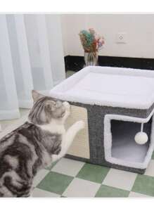 1pc Pet Cat Bed, Cat Scratching Board, Foldable Cat House With Scratching Pad, Removable & Washable, Suitable For All Seasons