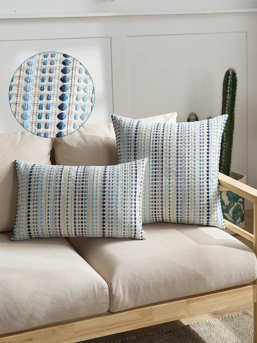 1/2 vỏ gối kiểu Bắc Âu hiện đại, họa tiết chấm bi jacquard, thích hợp cho phòng ngủ, ghế sofa, xe hơi, v.v. (Không bao gồm ruột gối) - Màu xanh lam - Xem 1