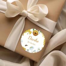 Custom Thank You Stickers - Round Beehive & Honey Drips Design With White Daisies, Flying Bee & "Danke" German Text - Premium Paper Stickers For Gift Wrapping, Gratitude Gifts, Birthdays, Weddings, Custom Stickers, Birthday Gifts, Floral Illustration, High Quality Print, Decorative Labels, Wedding Planners School Supplies, Back To School