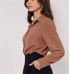 BELLA ELISA White Formal Shirt Excellent Quality / Factory Price New Release / Minimalist Style / Shirt With Front Button - 卡其色 - 查看 4