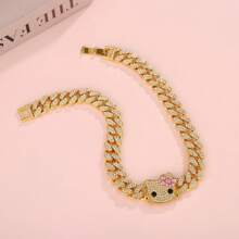 Sanrio 1 szt. Sanrio Hello Kitty Cartoon Błyszczące Pełne Kryształków Hip Hop Fajne Trójwymiarowe Hello Kitty Wisiorek Bransoletka Naszyjnik Biżuteria, Prezent Słodki Kot Fashionista Kubański Łańcuch Naszyjnik