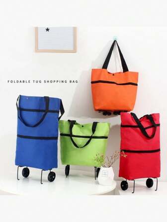 2-in-1 lichtgewicht opvouwbare boodschappentrolley, opvouwbare winkelwagen met wielen, herbruikbare boodschappentas, unisex reistas, huishoudelijke en keukenbenodigdheden, draagbare boodschappentas op wieltjes, waterdichte trolley.