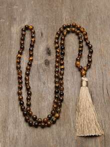 YAUKIA 6毫米流苏长项链，波西米亚虎眼珠项链，念珠保护疗愈串珠项链，适合男女冥想、瑜伽、祈祷珠宝 - 彩色 - 查看 3