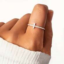 1 pieza Anillo elegante y exquisito de moda para mujer, incrustado con brillante circonita cúbica sintética - Un precioso regalo de joyería para tu ser querido, regalo festivo