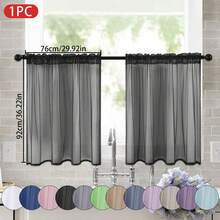 1 pieza Cortina semitransparente de color liso y peso ligero, cortina semi-transparente para media ventana con bolsillo para la barra, adecuada para decoración de cocina, baño y cafetería - Multicolor - Ver 7