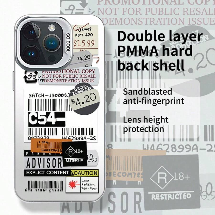 1 pieza Funda de teléfono a prueba de golpes de PMMA con estampado de etiqueta empalmada, funda de teléfono personalizada, disponible en múltiples colores