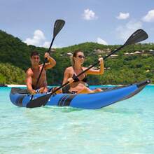 Lifezeal Inflatable Water Float Set Portable 2-Person Kayak With Aluminium Oars EVA Padded Seat - Blue - View 5