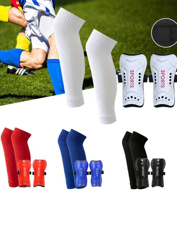 2-teiliges Set Neue Fußball Kompressionsstrümpfe + Beinschutz Protektoren, atmungsaktiv für Match Training Fußball Zubehör