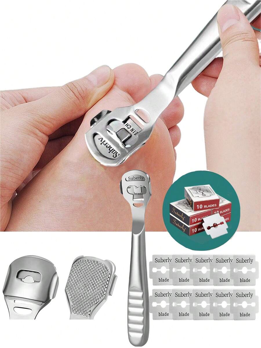 13/12/10 pezzi, Lima professionale per pelle dura in acciaio inossidabile per mani e piedi, set per pedicure e cura di mani e piedi, rimuovi calli, rasoio per mani e piedi, manico in acciaio inossidabile con 10 lame, strumento per la cura dei piedi