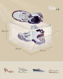 Boîtes à Chaussures, Lot de 6/12, avec Porte, Rangement de Chaussure en Plastique, Empilable, Montage Facile, 34 x 25 x 18,4 cm, Jusqu'à la Pointure 44, Blanc Transparent - Blanc transparent - Voir 7