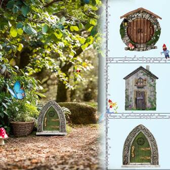 1pc 2D Creative Wooden Elf Door Fairy Garden Accessories Micro Landscape Decoration Ornaments Suitable For Outdoor Garden Lawn Decoration Tree Decoration