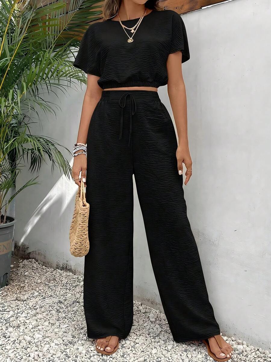 Plain Round-Neck Short Sleeve T-Shirts, Casual Women's Clothes For Spring & Summer - màu đen - Xem 1