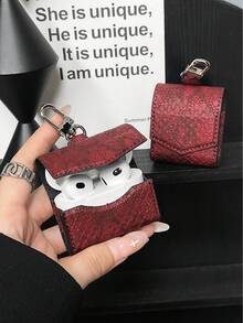 手提包 1 件石纹耳机保护套，简约设计，兼容 Apple 1/2、Pro 2/3、4 - 紅色 - 查看 3