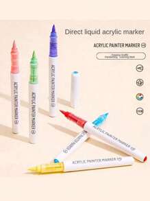 Languo 9 Colors Set Acrylic Marker Pens, Soft Tip Large Capacity Ink, Evenly Colored, Odorless, Opaque, Suitable For Stone, Glass, Ceramic, Easter Eggs, Metal, Wood And More - Perfect For Art, Craft And DIY Projects Back To School