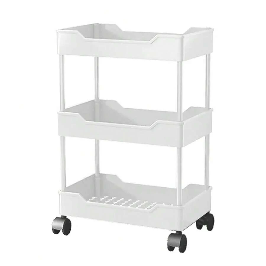 Movable Storage Trolley – 3-Tier Plastic Utility Cart With Wheels For Kitchen & Bathroom - Multicolor - View 1