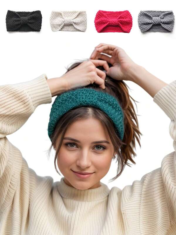 1pc Women Casual Knitted Bow Headband, Corn Kernels Yarn Sports Hair Hoop, Head Wrap Cap