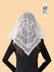 1pc Women's New Portrait Jacquard Triangle Scarf Headscarf Shawl, Elegant & Fashionable For All Seasons, Women's Functional Outdoor Breathable Lightweight Exquisite Head Wrap, Shawl, Suitable For Party, Church