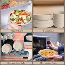 Plastic Plates And Bowls Sets, Dishwasher And Microwave , Reusable, Lightweight Unbreakable Dinnerware Sets 8, 32 Pcs - Kitchen, Camping, Outdoor, RV - Wheat Straw Look - 淺褐色的 - 查看 3