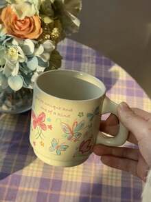 1 chiếc cốc gốm hình con bướm nhiều màu vẽ tay, cốc cà phê hình con bướm sống động lấy cảm hứng từ Dopamine, cốc đựng sữa cho bạn thân và cặp đôi có tính thẩm mỹ cao, thích hợp cho phòng khách, phòng ăn, văn phòng, ký túc xá - Trắng - Xem 3