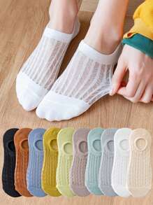 1/5/10 pares de calcetines invisibles de verano de unicolor y transpirables para mujer, con silicona blanca antideslizante para mocasines